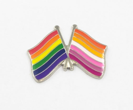 Lesbian Sunset x Rainbow Pride Flags Lapel Pin - Magnetic Backing