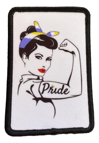 Rosie the Riveter Pride Iron On Patch 3-1/2" x 2-1/2" - Non-Binary