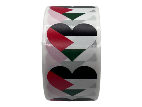 Palestine Flag Heart Stickers * 500 Per Roll (1" x 1")