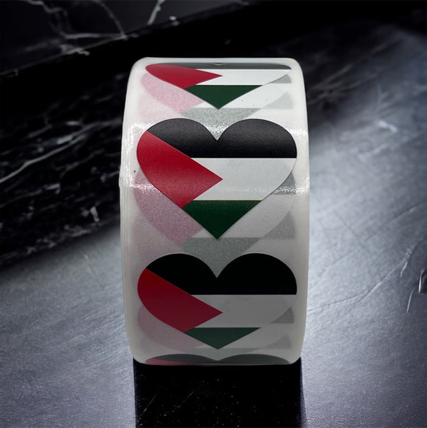 Palestine Flag Heart Stickers * 500 Per Roll (1" x 1")