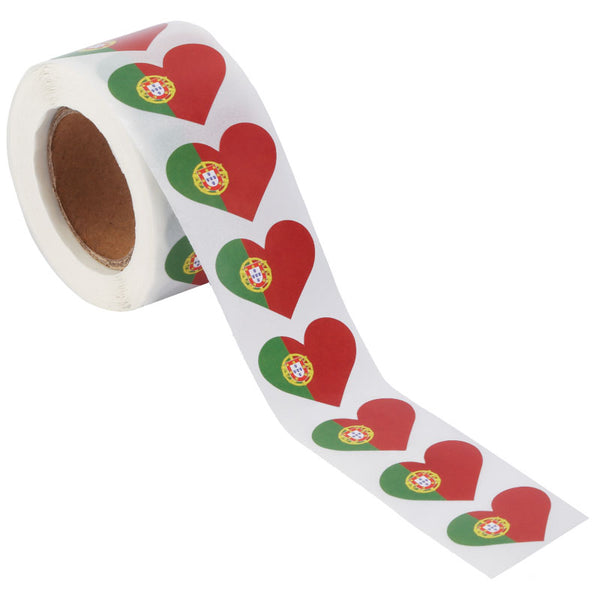 Portugal Flag Heart Stickers * 500 Per Roll (1" x 1") Portuguese Stickers