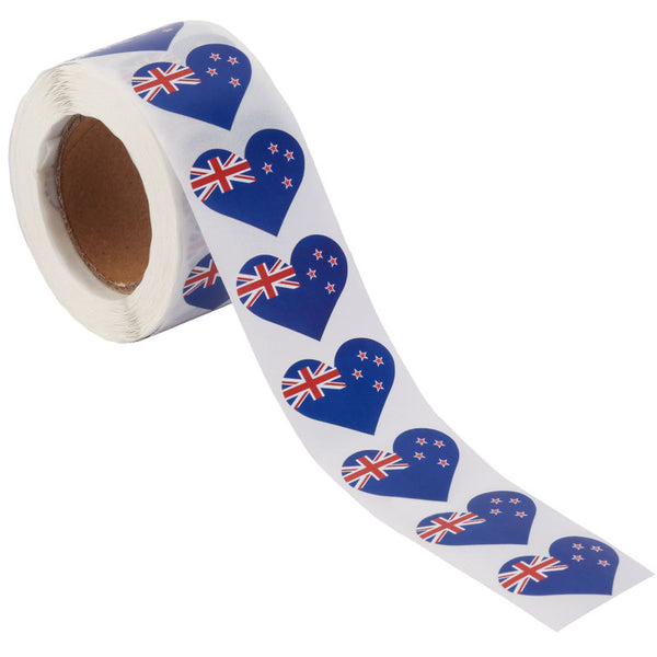 New Zealand Heart Stickers * 500 Per Roll (1" x 1") 25mm x 25mm