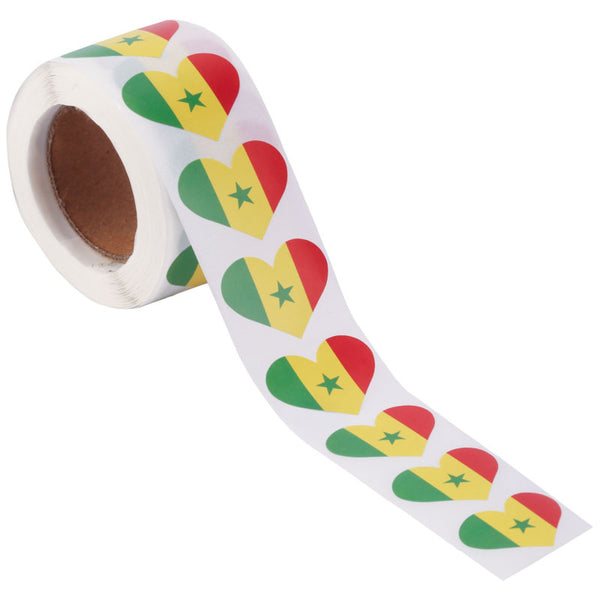 Senegal Heart Stickers * 500 Per Roll (1" x 1") 25mm x 25mm