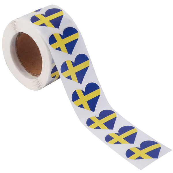 Sweden Heart Stickers * 500 Per Roll (1" x 1") 25mm x 25mm