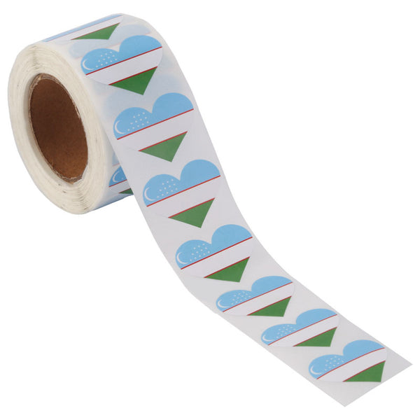 Uzbekistan Heart Stickers * 500 Per Roll (1" x 1") 25mm x 25mm