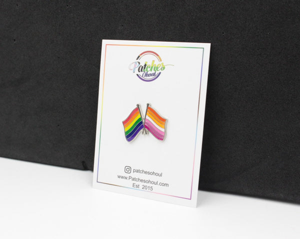 Lesbian Sunset x Rainbow Pride Flags Lapel Pin - Magnetic Backing