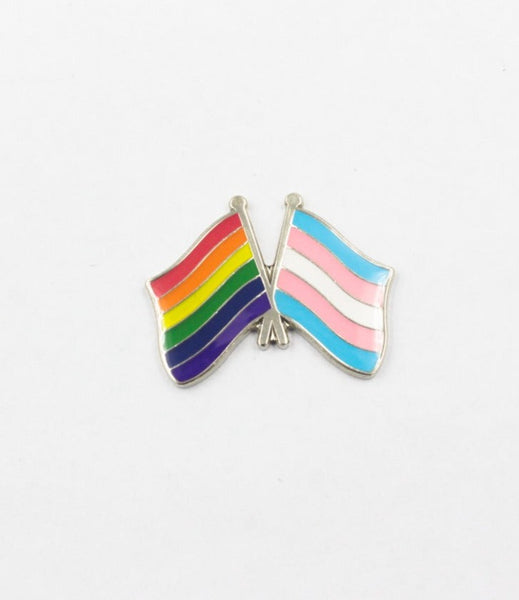 Transgender x Rainbow Pride Flags Lapel Pin - Magnetic Backing