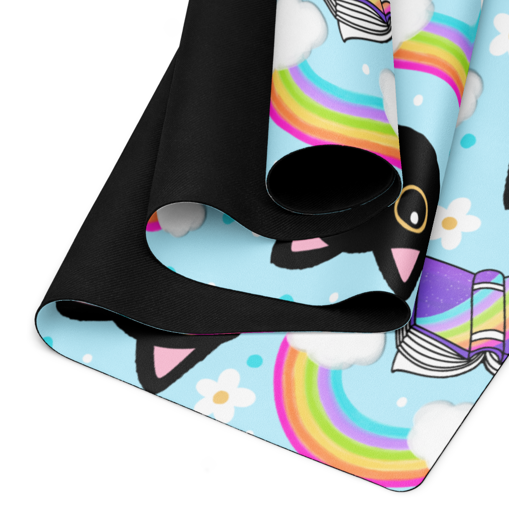 Rainbow Cat with Books Yoga mat