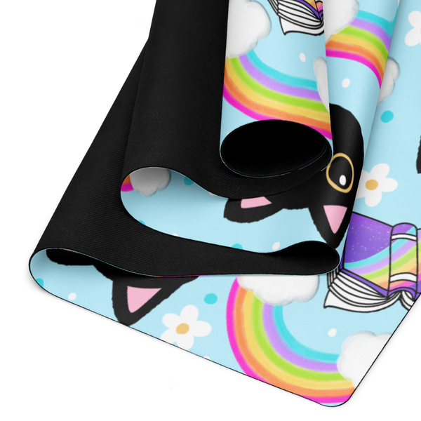 Rainbow Cat with Books Yoga mat