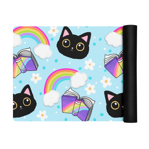 Rainbow Cat with Books Yoga mat