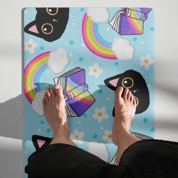 Rainbow Cat with Books Yoga mat