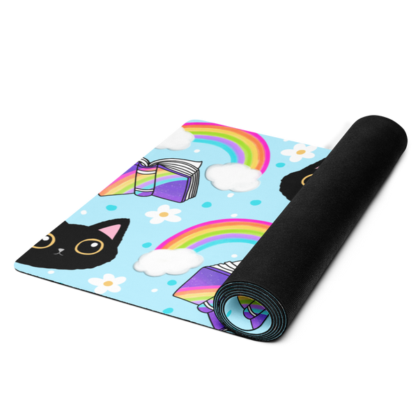 Rainbow Cat with Books Yoga mat