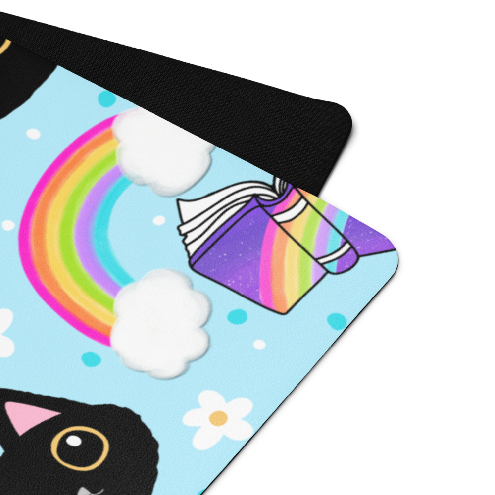 Rainbow Cat with Books Yoga mat