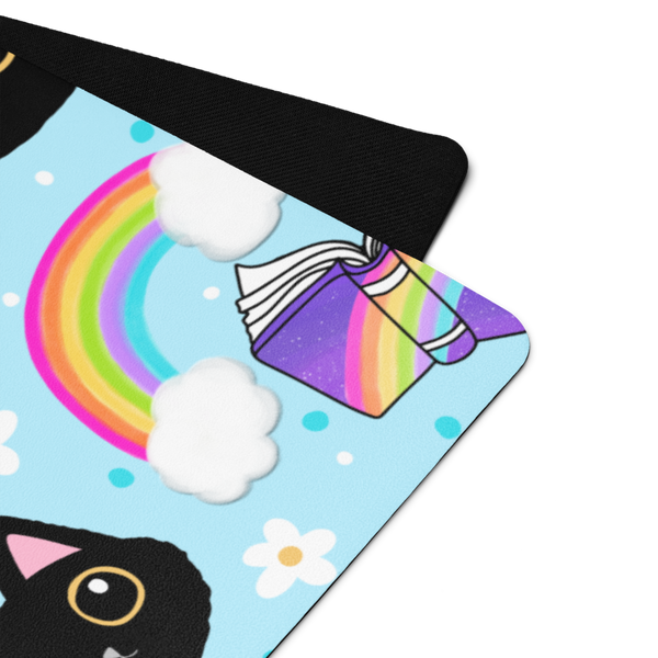 Rainbow Cat with Books Yoga mat