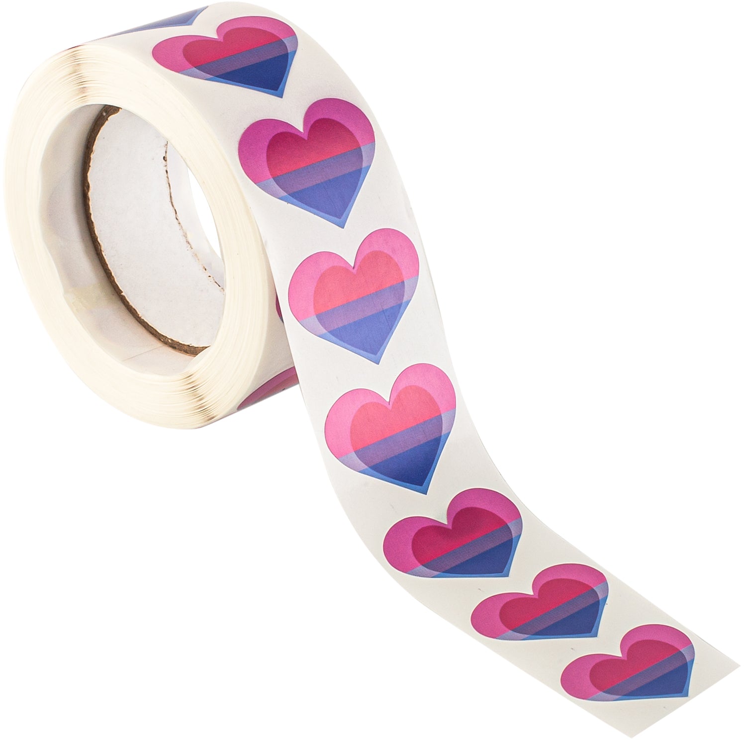 Biromantic Pride Heart Stickers * 500 Per Roll (1" x 1")
