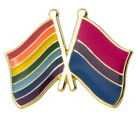 Bisexual Rainbow Crossed Flags Lapel Pin 1" x 3/4"