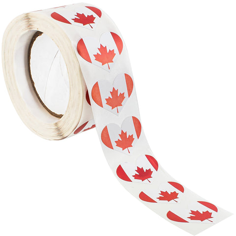 Canadian Flag Heart Stickers * 500 Per Roll (1" x 1") Canada Stickers