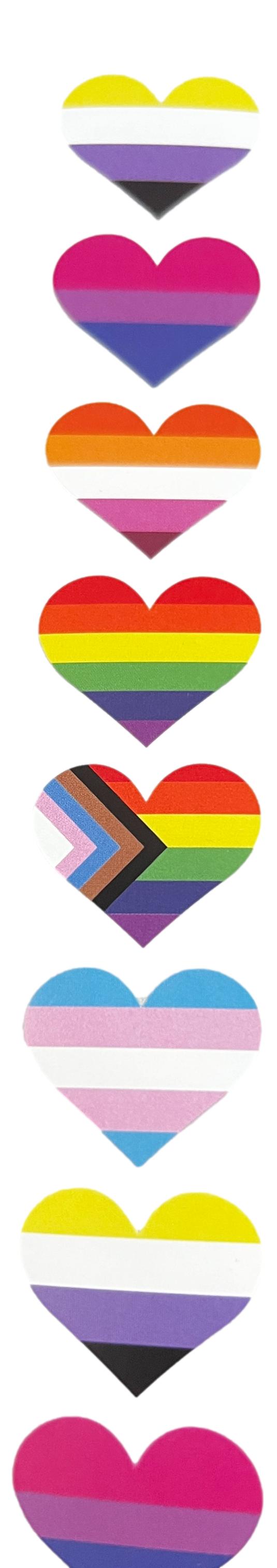 Pride Heart Stickers 6 Design Roll * 500 stickers Per Roll (1