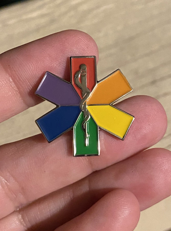 50 Pins - Rainbow EMT Star of Life Lapel Pin (1" x 1") LGBTQ Support