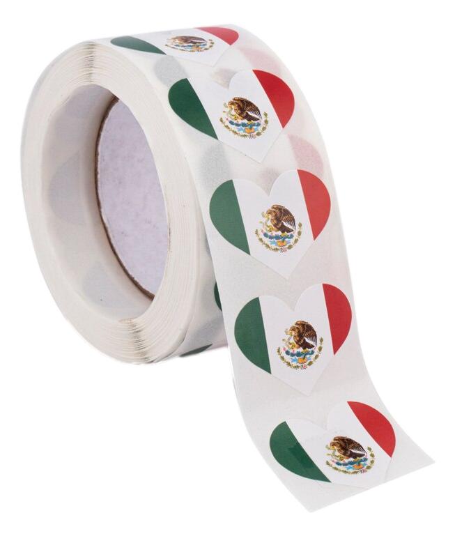 Mexican Flag Heart Stickers * 500 Per Roll (1" x 1") - Flag of Mexico Stickers