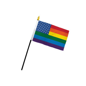 Rainbow US Flag 4" x 6" Single Hand Flag